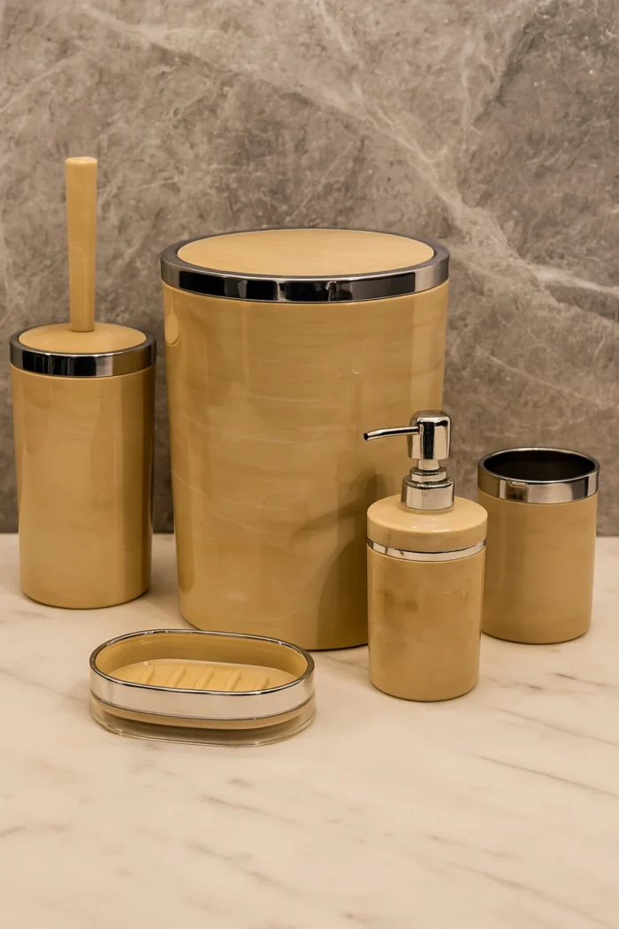 Banyo Seti 5'li, Yuvarlak, Akrilik-Çöp Kovası, WC Fırçalık, Sıvı Sabunluk, Diş Fırçalık, El Sabunluk - Görsel 23