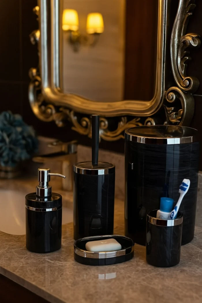 Banyo Seti 5'li, Yuvarlak, Akrilik-Çöp Kovası, WC Fırçalık, Sıvı Sabunluk, Diş Fırçalık, El Sabunluk - Görsel 24