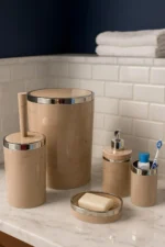 Banyo Seti 5'li, Yuvarlak, Akrilik-Çöp Kovası, WC Fırçalık, Sıvı Sabunluk, Diş Fırçalık, El Sabunluk - Görsel 22
