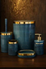 Banyo Seti 5'li, Akrilik - Çöp Kovası, WC Fırçalık, Sıvı Sabunluk, Diş Fırçalık, El Sabunluk - Gold Renk Detay - Görsel 29