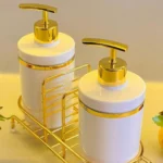 2 li Sıvı Sabunluk Seti Altın Renk Detaylı, Süngerlikli ve Stantlı