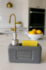 Şık ve Fonksiyonel Seramik Süngerlikli Sıvı Sabunluk/Deterjanlık, Krem, 500 ml - Görsel 9