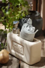 Şık ve Fonksiyonel Seramik Süngerlikli Sıvı Sabunluk/Deterjanlık, Krem, 500 ml - Görsel 4