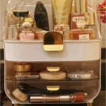 3 Katlı Kırılmaz Şeffaf Kapaklı Makyaj ve Takı Organizeri, 2 Çekmeceli, 19×27×36(yükseklik) cm