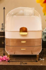 3 Katlı Kırılmaz Şeffaf Kapaklı Makyaj ve Takı Organizeri, 2 Çekmeceli, 19×27×36(yükseklik) cm - Görsel 4