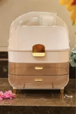 3 Katlı Kırılmaz Şeffaf Kapaklı Makyaj ve Takı Organizeri, 2 Çekmeceli, 19×27×36(yükseklik) cm - Görsel 3