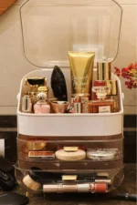 3 Katlı Kırılmaz Şeffaf Kapaklı Makyaj ve Takı Organizeri, 2 Çekmeceli, 19×27×36(yükseklik) cm - Görsel 2