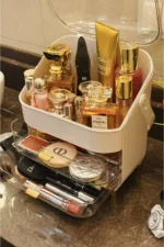 3 Katlı Kırılmaz Şeffaf Kapaklı Makyaj ve Takı Organizeri, 2 Çekmeceli, 19×27×36(yükseklik) cm - Görsel 7