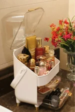 3 Katlı Kırılmaz Şeffaf Kapaklı Makyaj ve Takı Organizeri, 2 Çekmeceli, 19×27×36(yükseklik) cm - Görsel 6