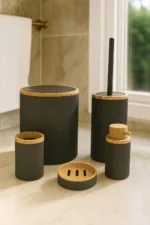 Beyaz Bambu Desenli 5 Parça Banyo Seti, Şık Tasarımlı, Hacim: 6 litre - Görsel 3