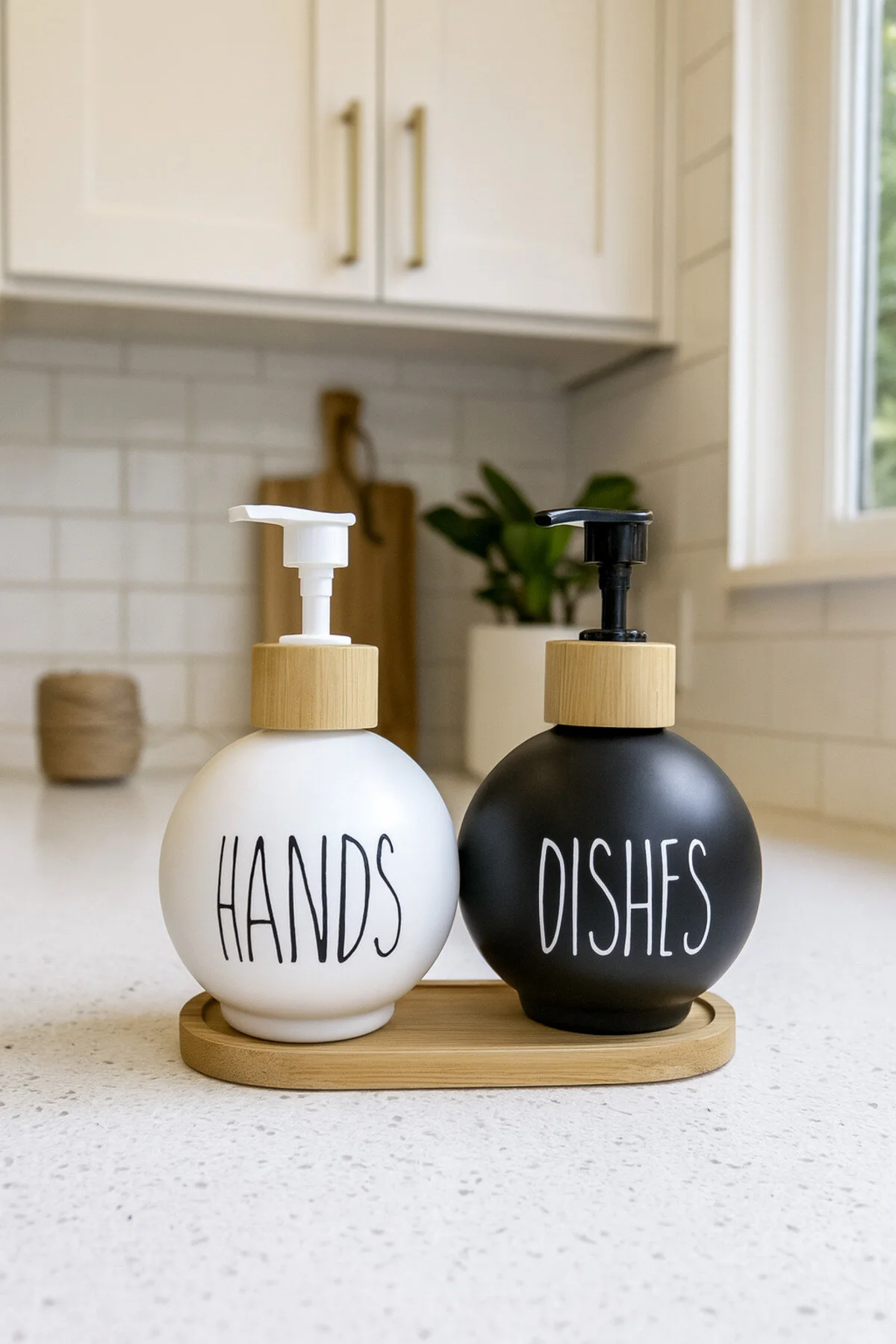 italyansabunluk1 2'li Cam Sıvı Sabunluk Seti ve Bambu Stant (450 ml) | Siyah-Beyaz - Görsel 1