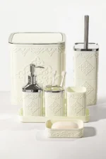 7 Parça Desenli Kare Click Kapaklı Beyaz Silver Banyo Seti, Hacim: 8 litre - Görsel 2