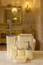 7 Parça Desenli Kare Click Kapaklı Beyaz Silver Banyo Seti, Hacim: 8 litre - Görsel 3